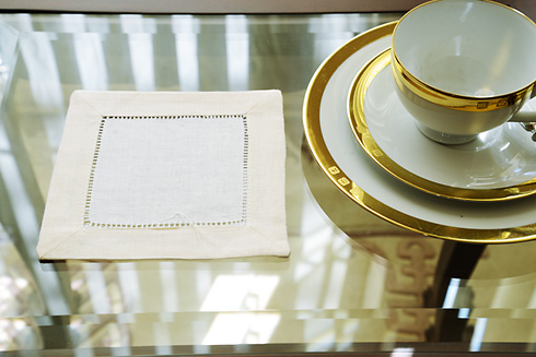 White Hemstitch Cocktail Napkin with Coconut Milk color trims